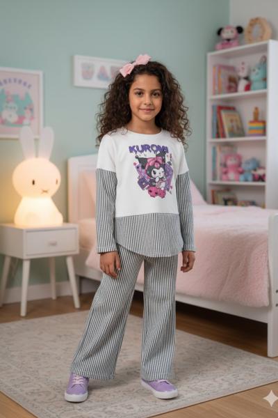 KUROMİ SU YOLU KUMAŞI KIZ TARZ TAKIM Siyah