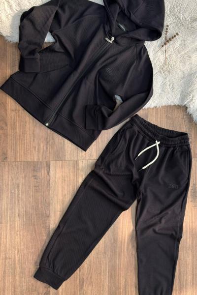 YENİ ZAR4 KAPŞONLU TAM FERMUARLI EŞOFMAN TAKIMI  Siyah