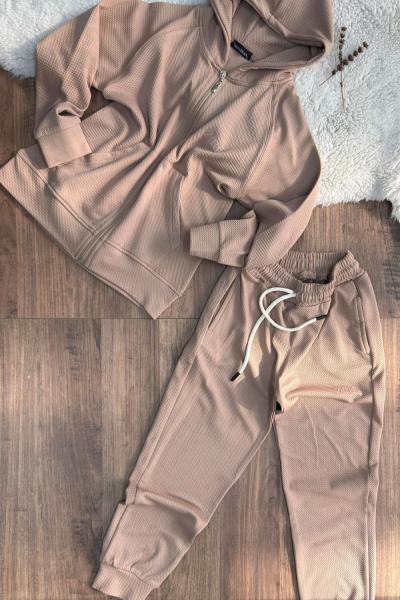 YENİ ZAR4 KAPŞONLU TAM FERMUARLI EŞOFMAN TAKIMI  Bej