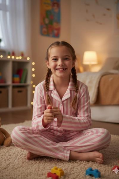 ÇİZGİLİ KIZ PİJAMA TAKIMI  Pembe