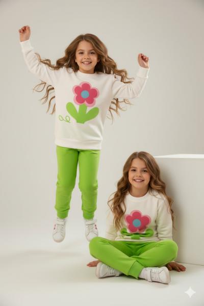 PAPATYA OK İŞARETLİ DESENLİ KIZ TARZ TAKIM Yeşil