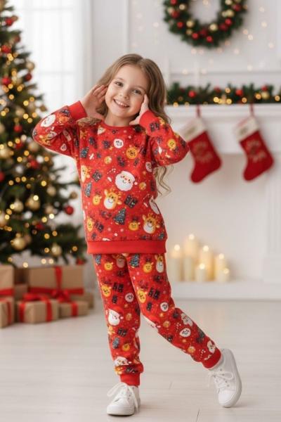 YILBAŞI NOEL BABA VE GEYİK UNİSEX EŞOFMAN TAKIMI Kırmızı