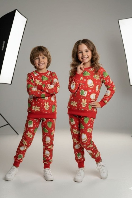 YILBAŞI KURABİYE ADAMLI UNİSEX EŞOFMAN TAKIMI  Kırmızı