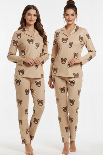 AYICIKLI ANNE SÜET PİJAMA TAKIMI Bej