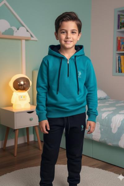 USPA YARIM FERMUAR İKİ İPLİK ŞARDONLU ERKEK TARZ TAKIM Petrol Yeşili