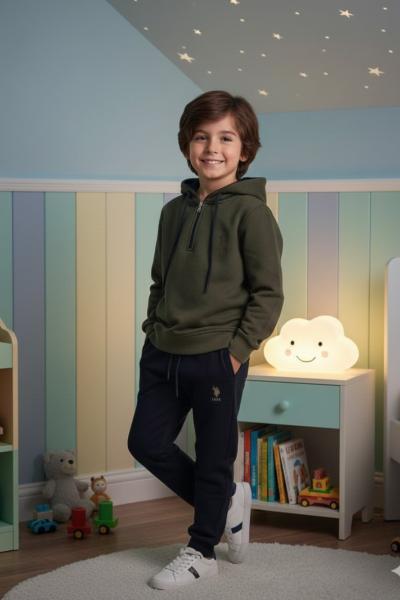 USPA YARIM FERMUAR İKİ İPLİK ŞARDONLU ERKEK TARZ TAKIM Koyu Yeşil