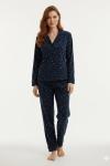MİNİK KALPLİ ANNE SÜET PİJAMA TAKIMI  Lacivert