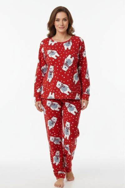 KARDAN ADAMLI YILBAŞINA ÖZEL ANNE PİJAMA TAKIMI Kırmızı