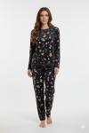 HER YERİ DESENLİ YILBAŞINA ÖZEL ANNE PİJAMA TAKIMI Siyah