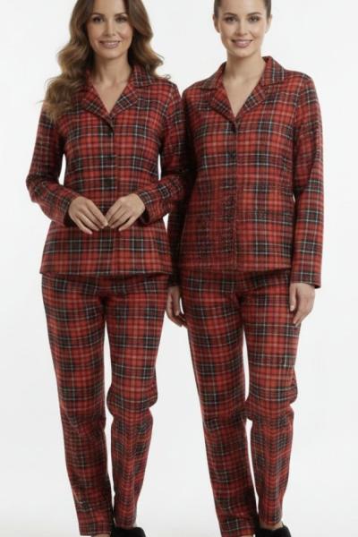 MİNİK KARELİ EKOSELİ SÜET ANNE PİJAMA TAKIMI  Mavi