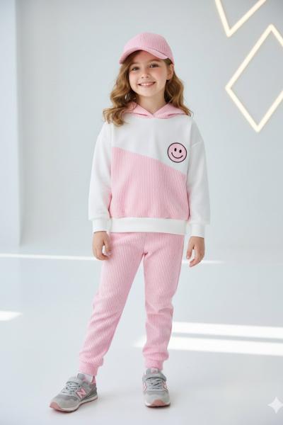 GÜLÜCÜK DETAYLI SU YOLU UNİSEX TARZ TAKIM Pembe