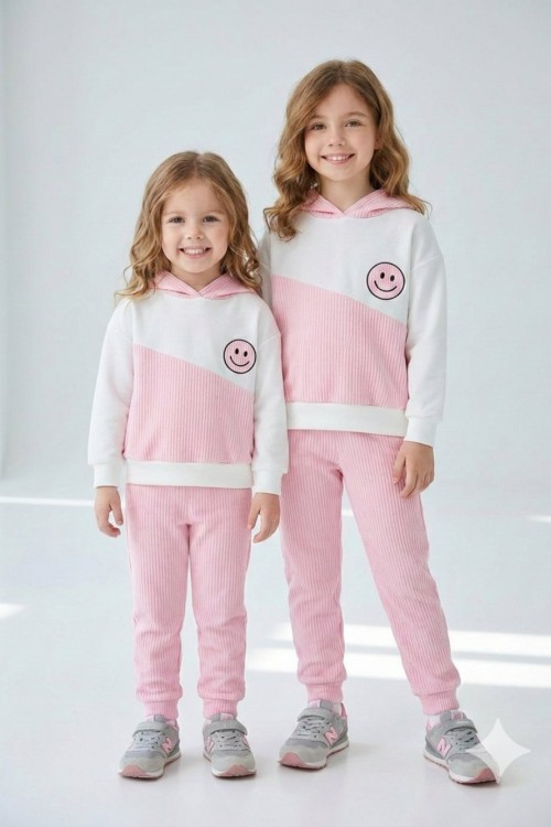 GÜLÜCÜK DETAYLI SU YOLU UNİSEX TARZ TAKIM Pembe