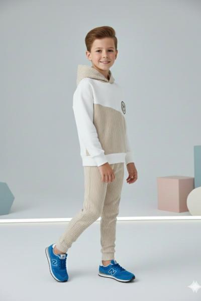 GÜLÜCÜK DETAYLI SU YOLU UNİSEX TARZ TAKIM Bej