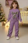 YENİ İKİ İP YANLARI LEOPAR DESENLİ TARZ KIZ TAKIM Lila