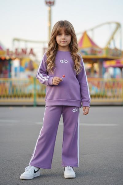 ALO İSPANYOL PAÇA ŞERİTLİ KIZ TAKIM Mor