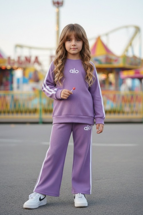 ALO İSPANYOL PAÇA ŞERİTLİ KIZ TAKIM Mor