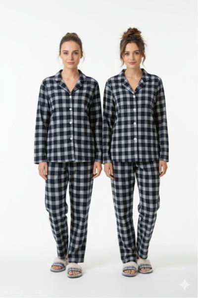 KARELİ PİJAMA TAKIMI  Siyah