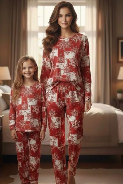 KAR TANESİ ÇOCUK PİJAMA TAKIMI  Kırmızı