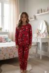 HER YERİ DESENLİ ÇOCUK PİJAMA TAKIMI  Kırmızı