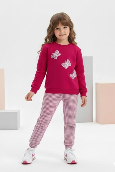 ÜST 3 KELEBEK NAKIŞLI İKİ İP KIZ TARZ TAKIM Fuşya