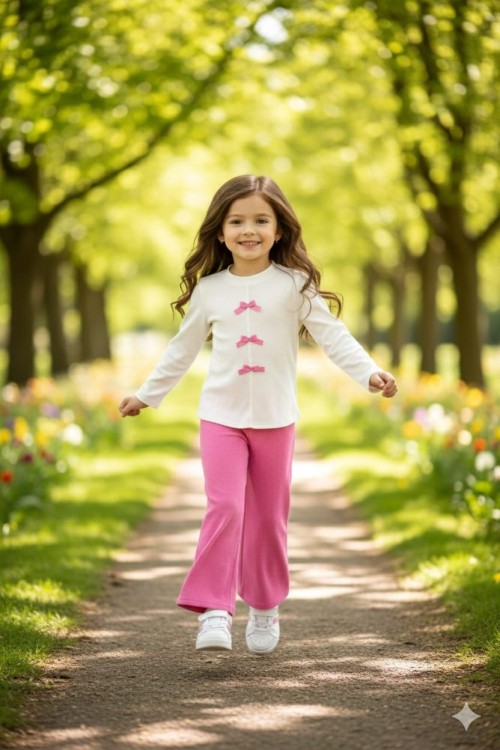 ÖNÜ MİNİK FİYONKLU ALT RENKLİ UYGUN  FİTİLLİ TAKIM Pembe