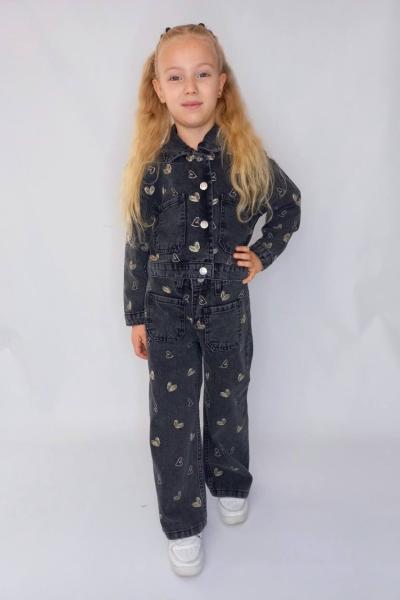 BAYRAMLIK HER YERİ MİNİK KALP İŞLEMELİ CEKETLİ KOT TAKIM  Siyah