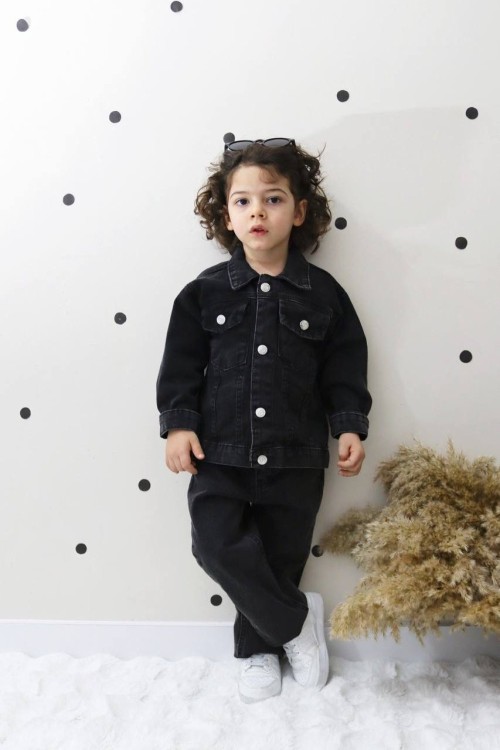 BAYRAMLIK SADE CEKETLİ KOT TAKIM  Siyah