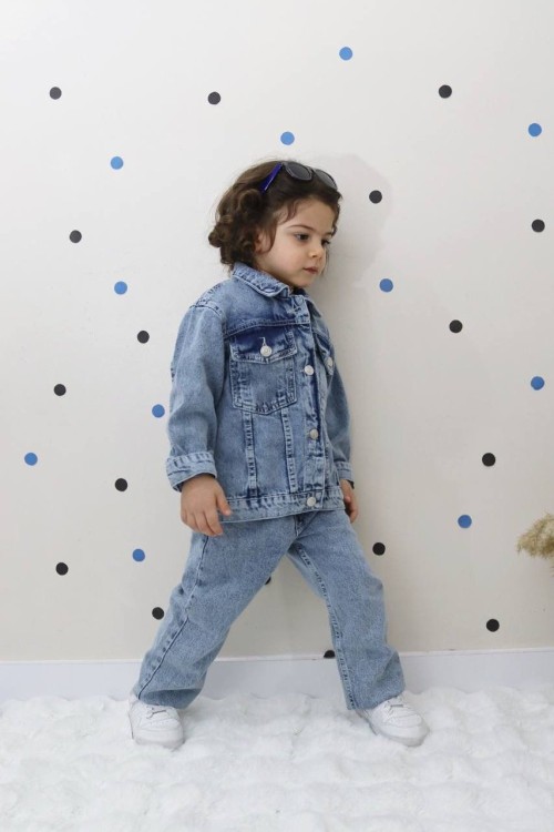 BAYRAMLIK SADE CEKETLİ KOT TAKIM  Mavi