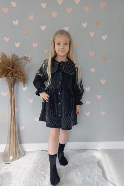 BAYRAMLIK YAKASI VE ETEKLERİ BAKLAVA DESEN TAŞLI KOT ELBİSE  Siyah