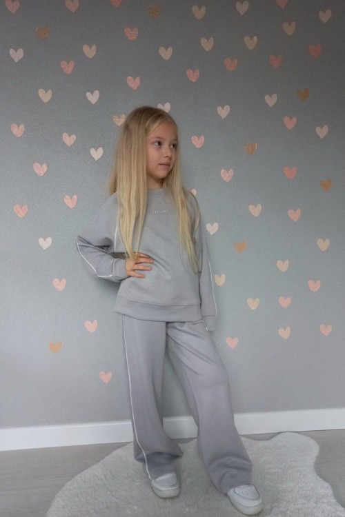 BAYRAMLIK  OYS YAZILI KOLLARI VE PANTOLONU  ŞERİTLİ İSPANYOL TAKIM  Gri