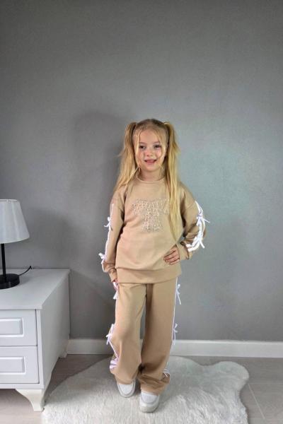 BAYRAMLIK İNCİLİ FİYONK KOLLARI VE PANTOLONU ŞERİTLİ İSPANYOL TAKIM Bej