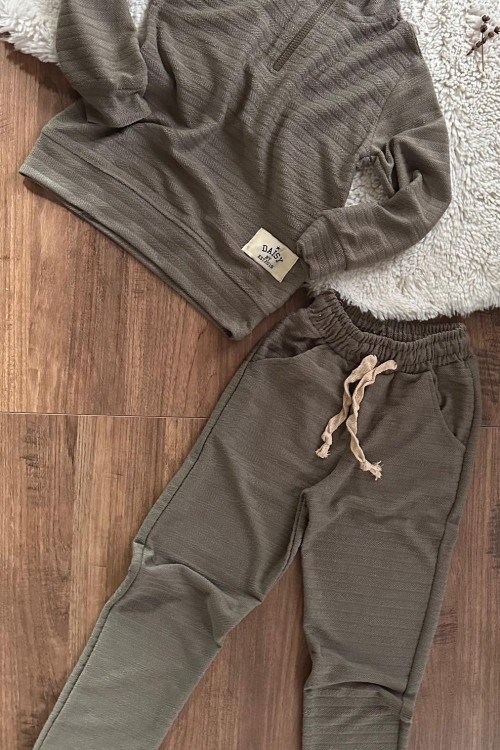 PREMİUM YARIM FERMUARLI DAİSY ETİKETLİ EŞOFMAN TAKIMI  Gri