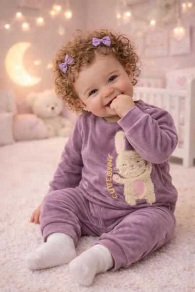 CUTE BUNNY YAZAN TAVŞANLI KIZ BEBEK TAKIM Lila