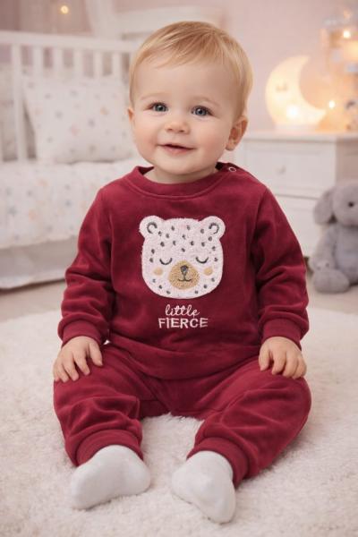 LİTTLE FİERCE YAZAN UNİSEX BEBEK TAKIM Bordo