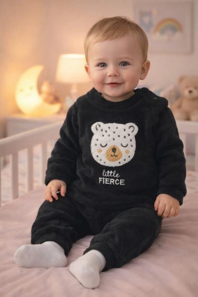 LİTTLE FİERCE YAZAN UNİSEX BEBEK TAKIM Siyah