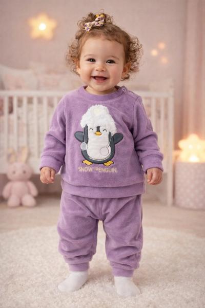 ŞAPKALI PENGUEN UNİSEX BEBEK TAKIM Lila