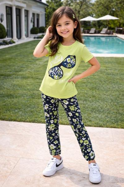 BÜYÜK TEK GÖZLÜKLÜ ALT ÇİÇEKLİ KIZ TAKIM Yeşil