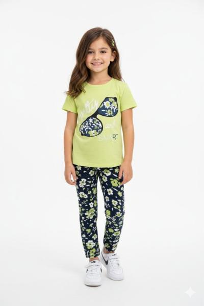 BÜYÜK TEK GÖZLÜKLÜ ALT ÇİÇEKLİ KIZ TAKIM Yeşil