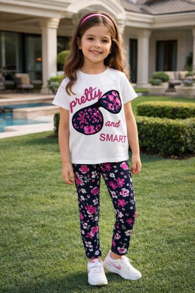 BÜYÜK TEK GÖZLÜKLÜ ALT ÇİÇEKLİ KIZ TAKIM Fuşya