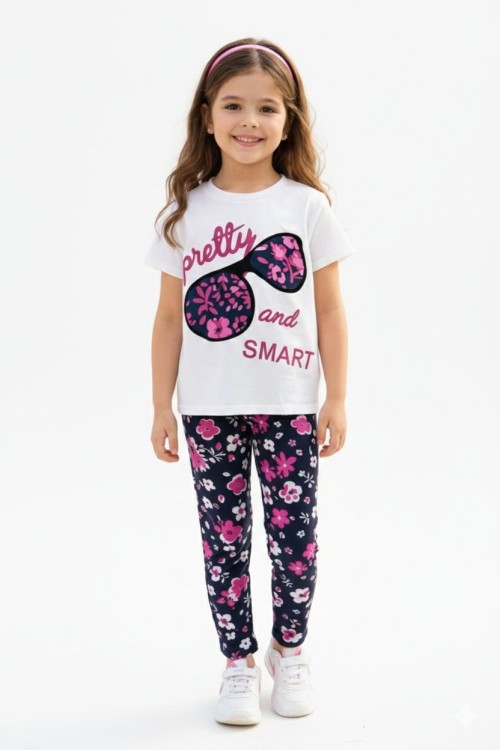 BÜYÜK TEK GÖZLÜKLÜ ALT ÇİÇEKLİ KIZ TAKIM Fuşya