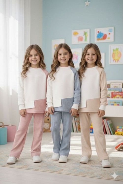 ÜST TEK KOLU ALT SU YOLU KUMAŞI TARZ UNİSEX TAKIM Pembe