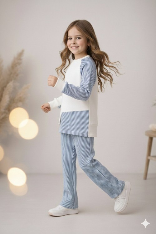 ÜST TEK KOLU ALT SU YOLU KUMAŞI TARZ UNİSEX TAKIM Lacivert