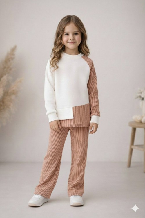 ÜST TEK KOLU ALT SU YOLU KUMAŞI TARZ UNİSEX TAKIM Kiremit