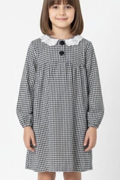 YAKASI GÜPÜRLÜ İKİ DÜĞMELİ KAZ AYAGI ELBİSE  Gri