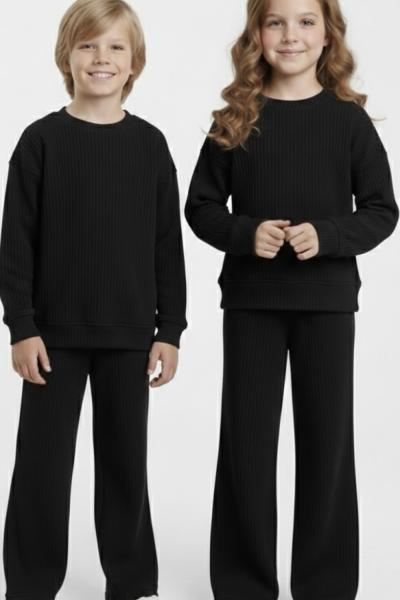 ÇOCUK FİTİLLİ KADİFE RAHAT TAKIM Siyah