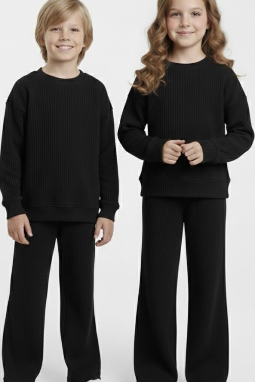 ÇOCUK FİTİLLİ KADİFE RAHAT TAKIM Siyah