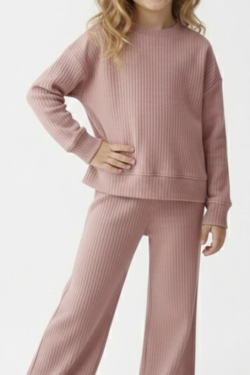 ÇOCUK FİTİLLİ KADİFE RAHAT TAKIM Pembe