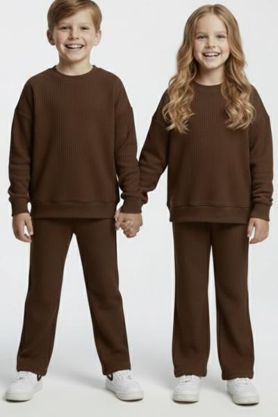 ÇOCUK FİTİLLİ KADİFE RAHAT TAKIM Acı Kahve