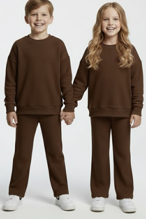 ÇOCUK FİTİLLİ KADİFE RAHAT TAKIM Acı Kahve