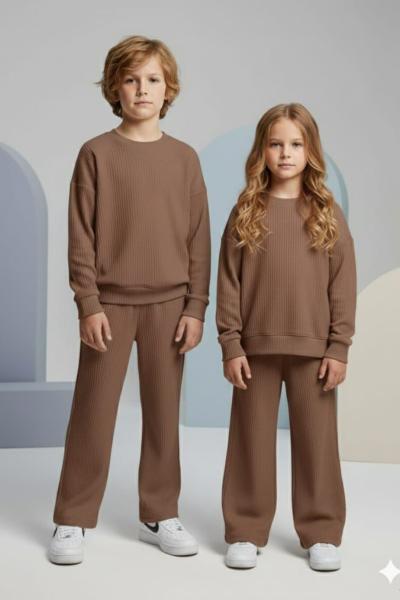 ÇOCUK FİTİLLİ KADİFE RAHAT TAKIM Kahverengi